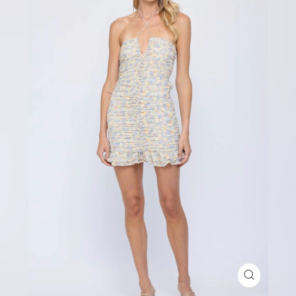 Floral Ruched Mini Dress Small - Picture 2 of 8
